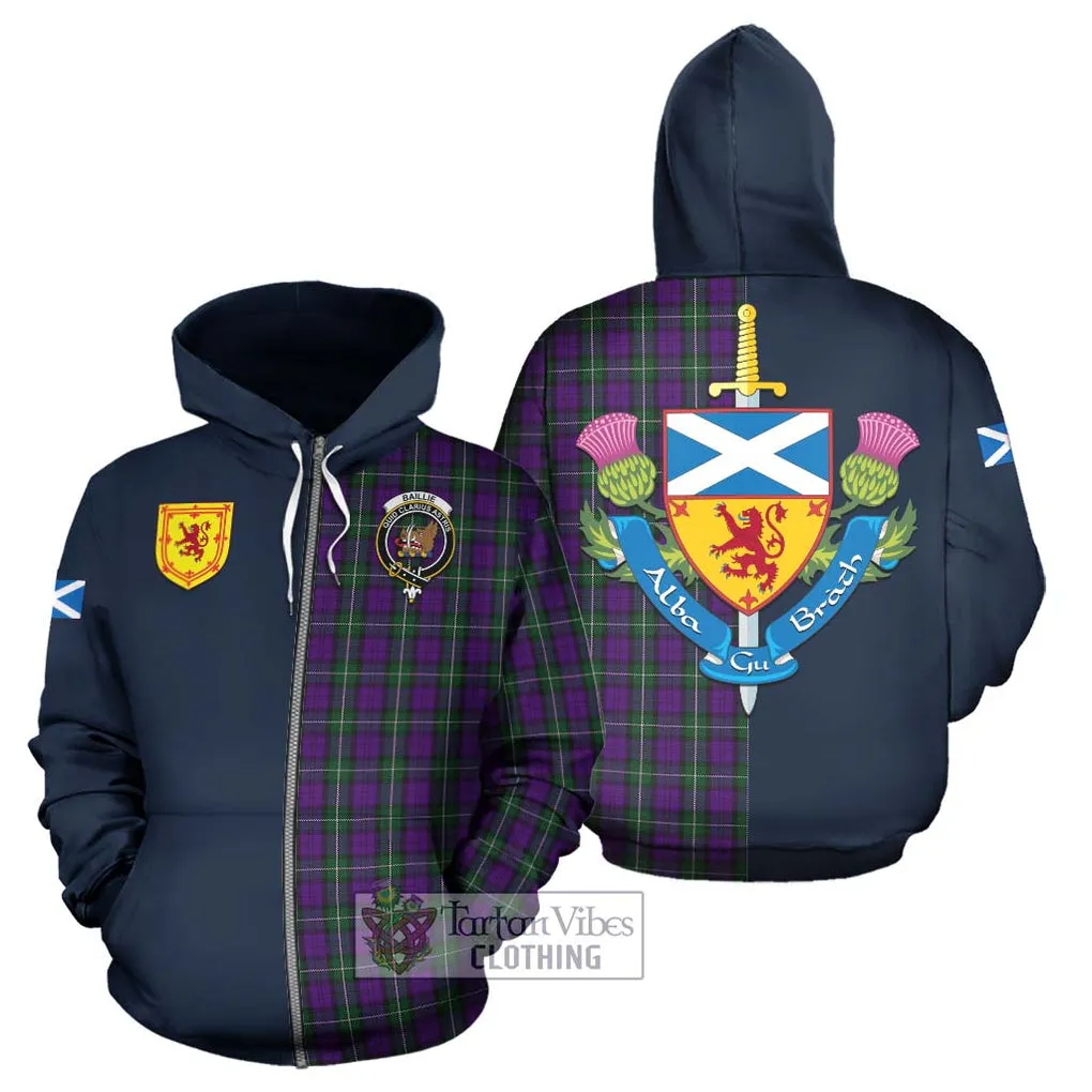 Baillie Highland Society Tartan Hoodie Alba with Scottish Lion Royal Arm Half Style