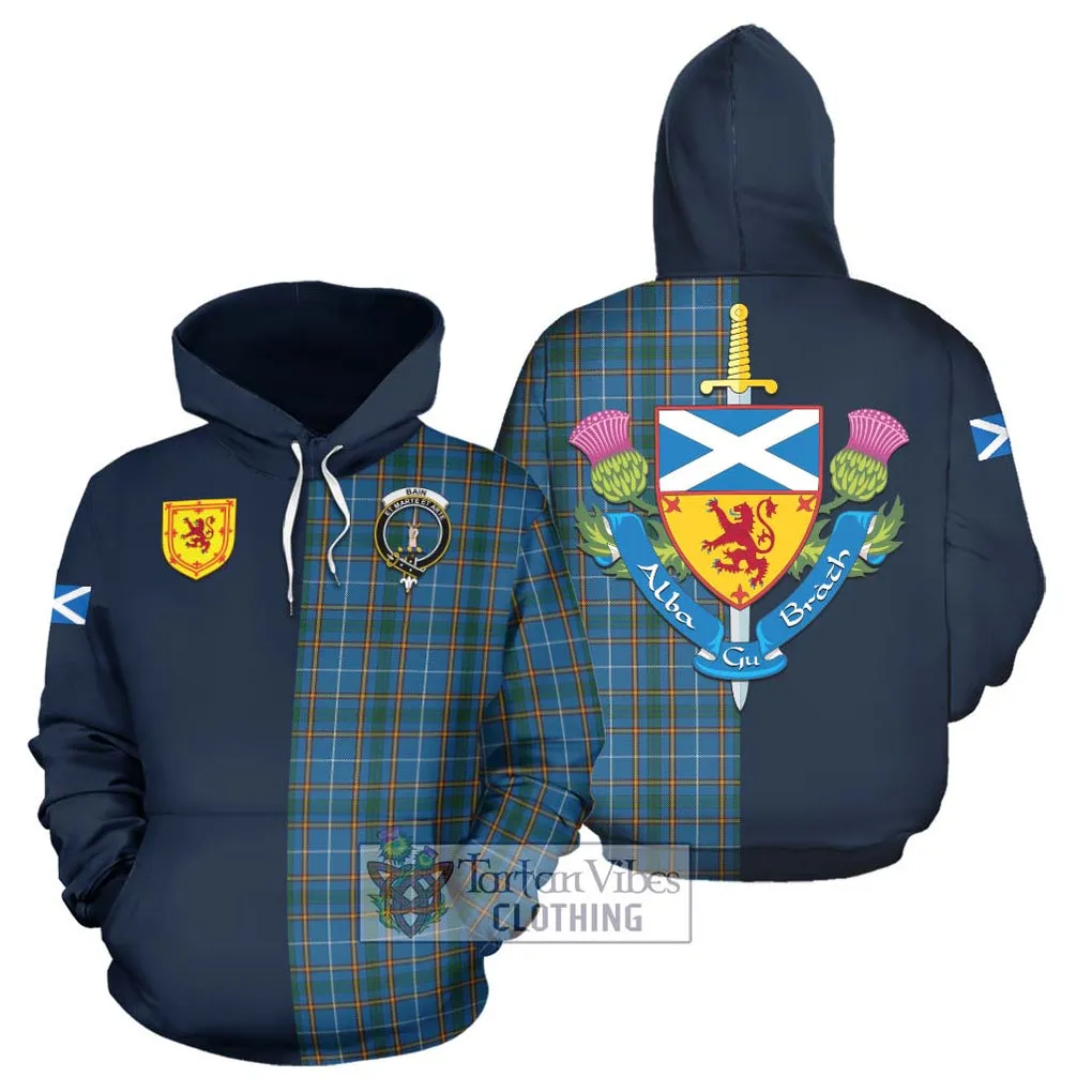 Bain Tartan Hoodie Alba with Scottish Lion Royal Arm Half Style