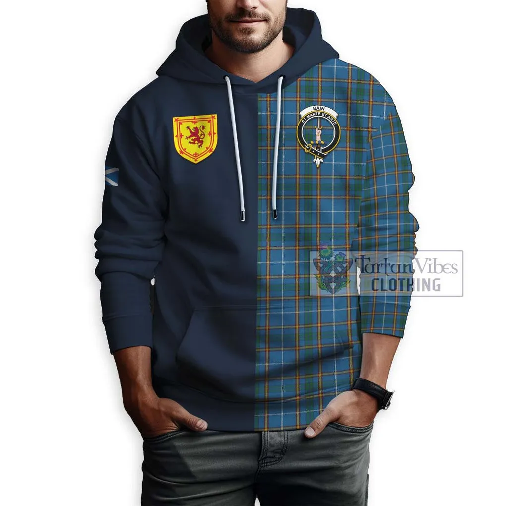 Bain Tartan Hoodie Alba with Scottish Lion Royal Arm Half Style