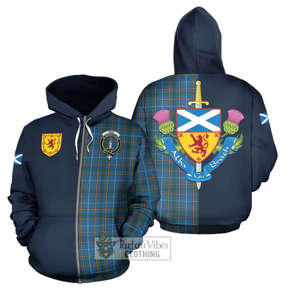 Bain Tartan Hoodie Alba with Scottish Lion Royal Arm Half Style