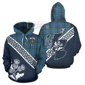 Bain Tartan Hoodie Featuring Thistle and Scotland Map