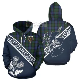 Baird Tartan Hoodie Featuring Thistle and Scotland Map