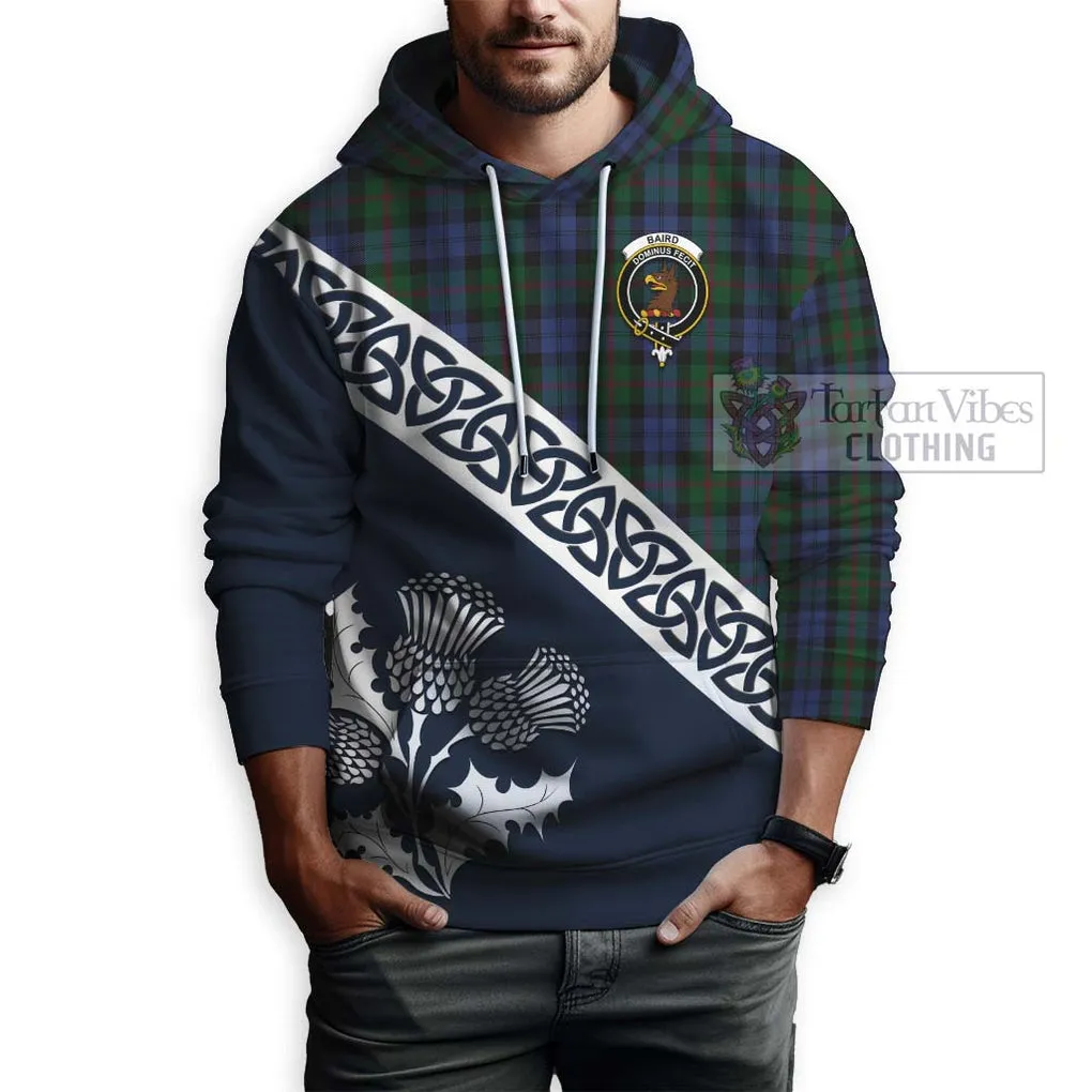 Baird Tartan Hoodie Featuring Thistle and Scotland Map