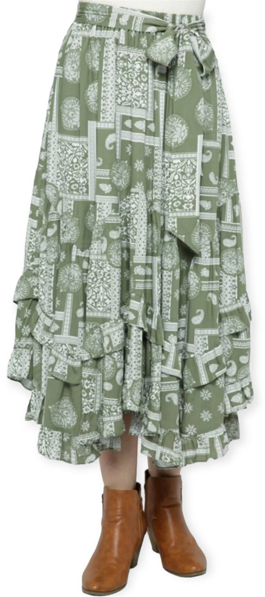 Bandana Pattern Asymmetrical Midi Skirt