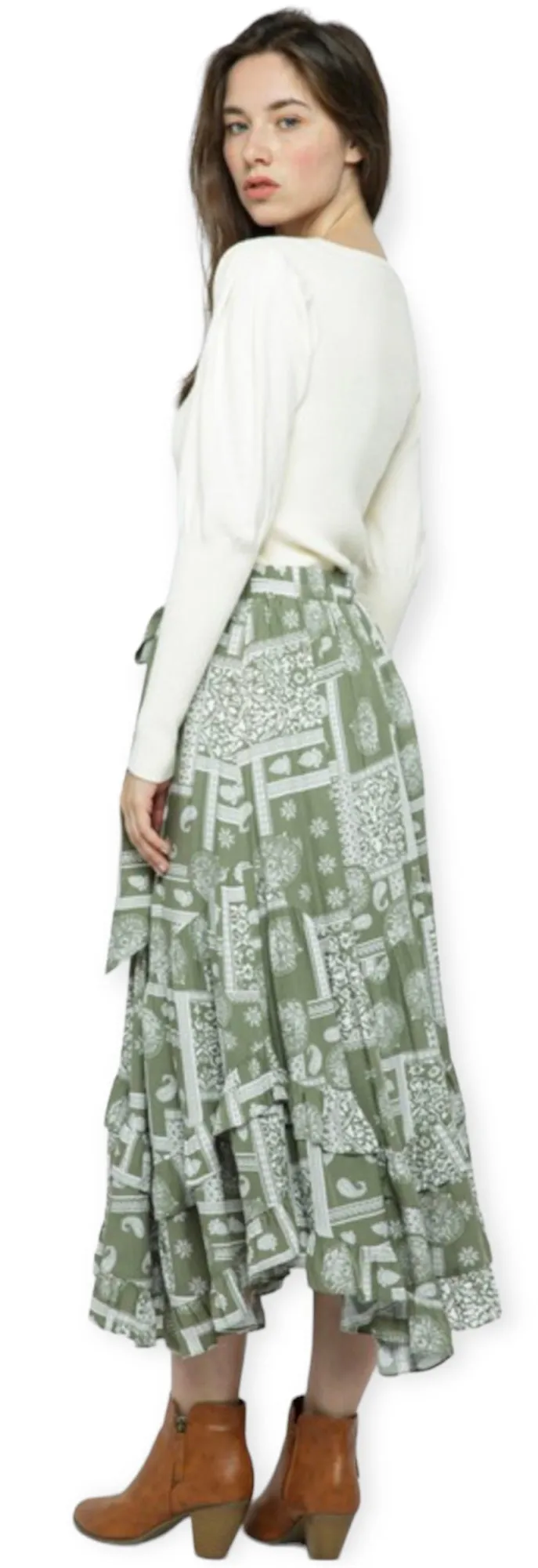 Bandana Pattern Asymmetrical Midi Skirt