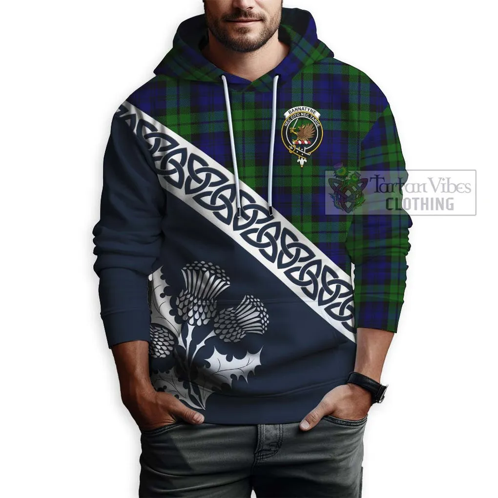 Bannatyne Tartan Hoodie Featuring Thistle and Scotland Map