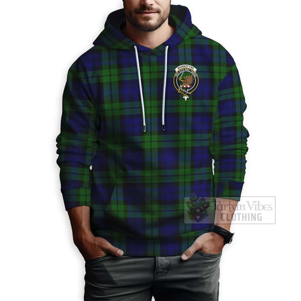 Bannatyne Tartan Hoodie with Family Crest and Bearded Skull Holding Bottles of Whiskey