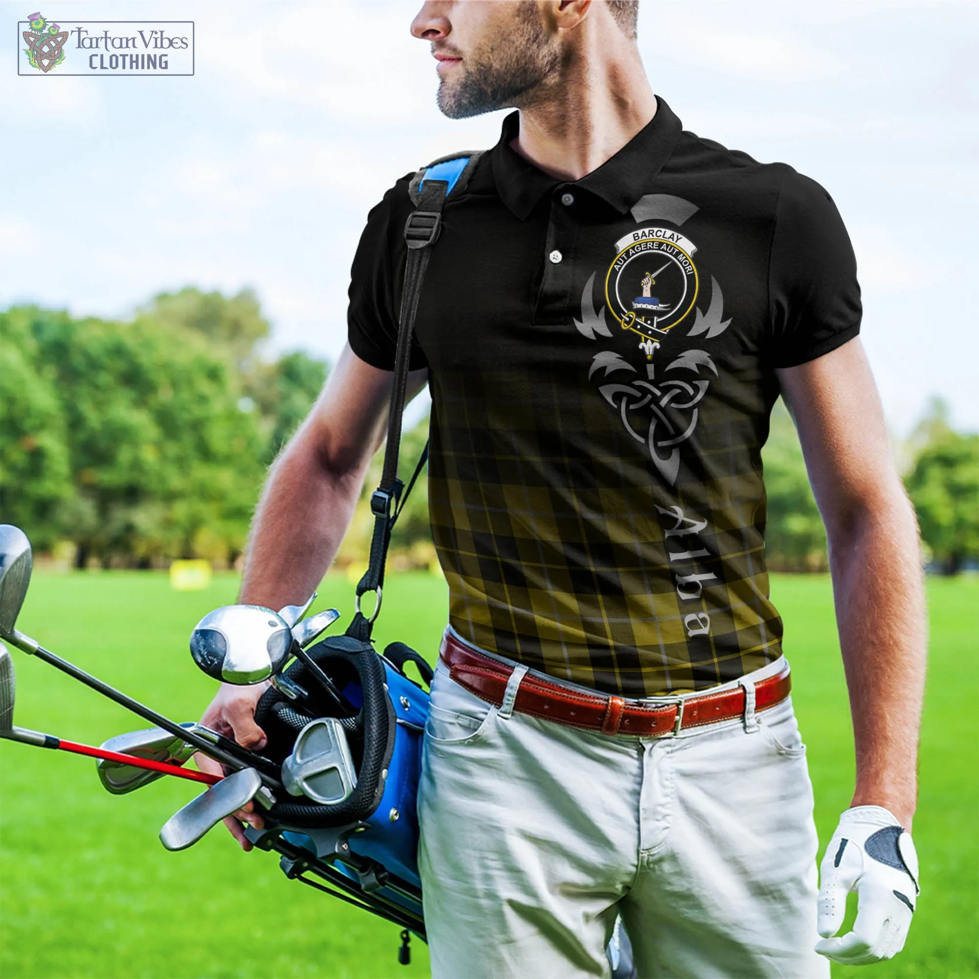 Barclay Dress Modern Tartan Polo Shirt Featuring Alba Gu Brath Family Crest Celtic Inspired