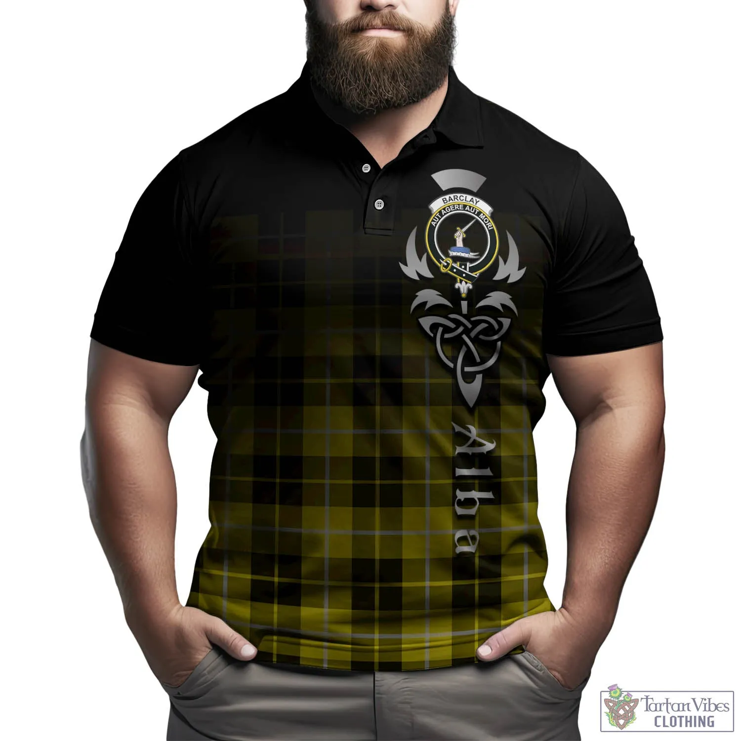 Barclay Dress Modern Tartan Polo Shirt Featuring Alba Gu Brath Family Crest Celtic Inspired