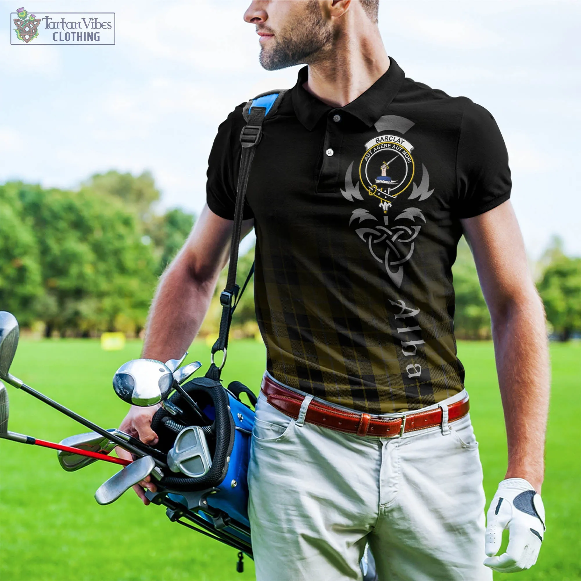 Barclay Dress Tartan Polo Shirt Featuring Alba Gu Brath Family Crest Celtic Inspired