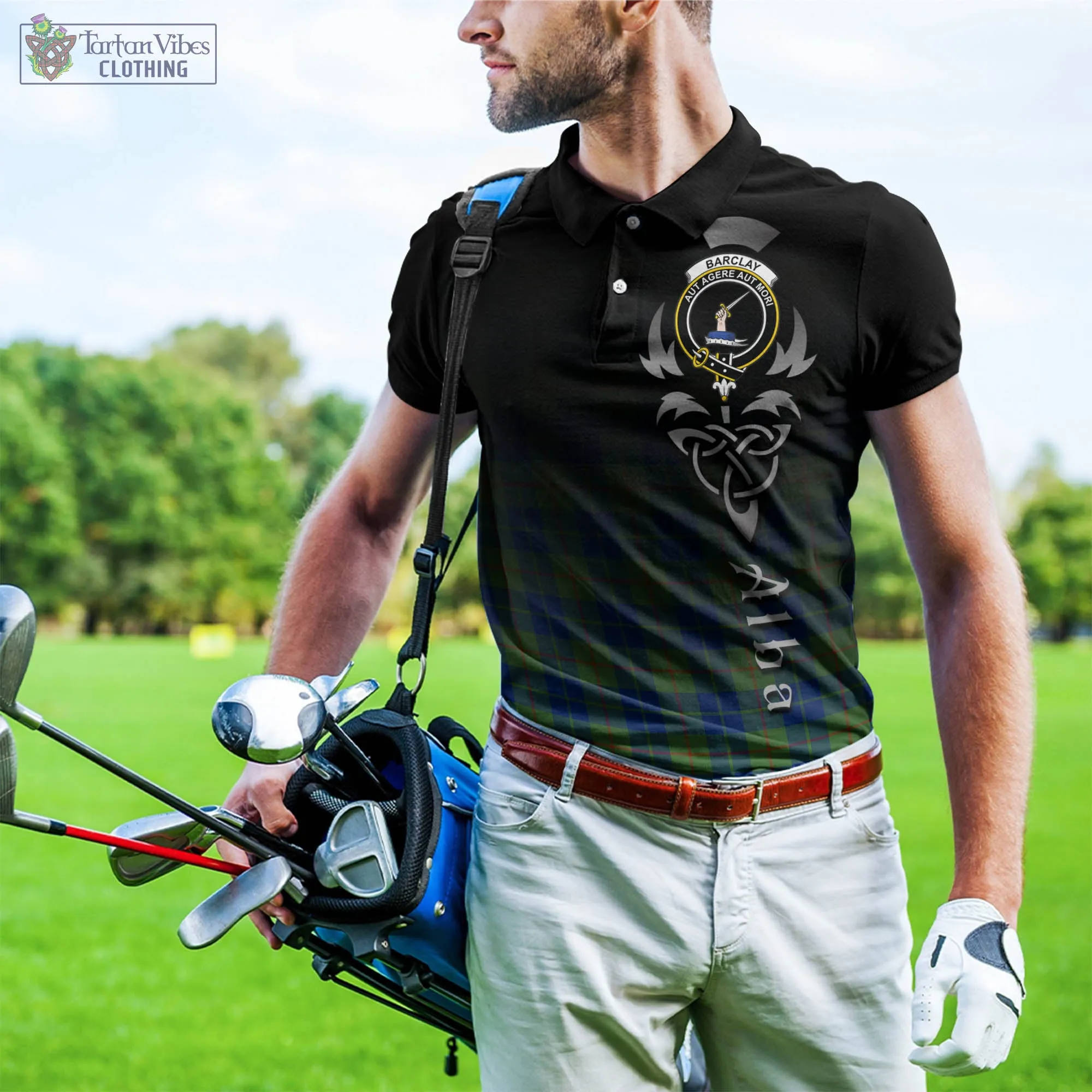 Barclay Hunting Ancient Tartan Polo Shirt Featuring Alba Gu Brath Family Crest Celtic Inspired