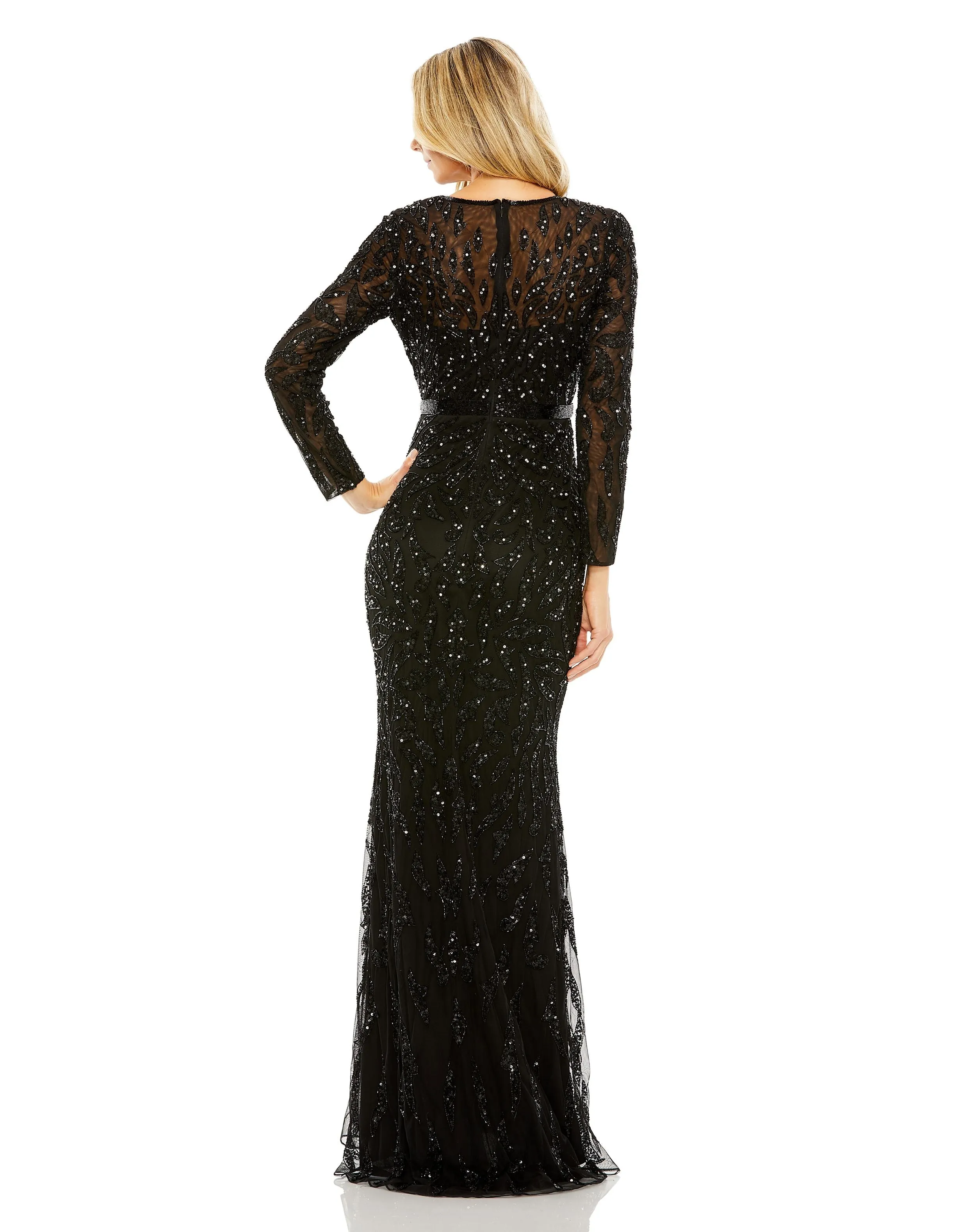 Beaded Long Sleeve Evening Gown