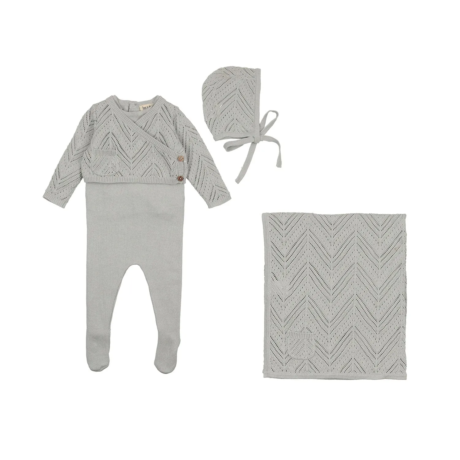 Bee & Dee Pale Blue Crochet Sweater Knit Outfit Layette Set