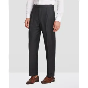 Bennett Double Pleated Super 120s Wool Serge Trouser in Charcoal, Size 46 (Full Fit) by Zanella