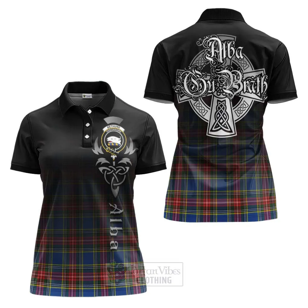 Bethune Tartan Women's Polo Shirt Featuring Alba Gu Brath Family Crest Celtic Inspired