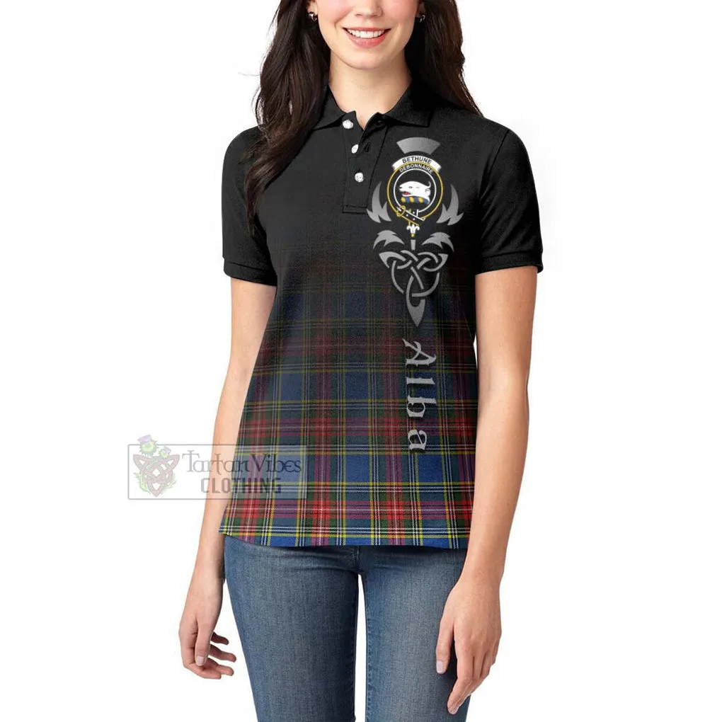 Bethune Tartan Women's Polo Shirt Featuring Alba Gu Brath Family Crest Celtic Inspired