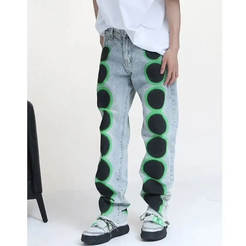 Black And Neon Dots Baggy Jeans