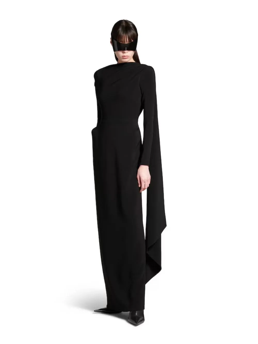 Black Cape Gown in Stretch Crepe