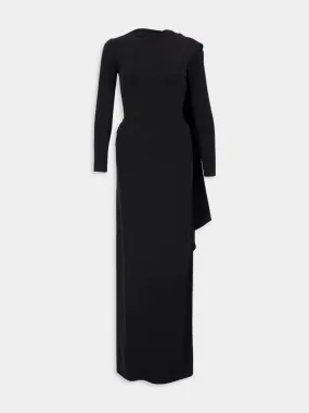 Black Cape Gown in Stretch Crepe