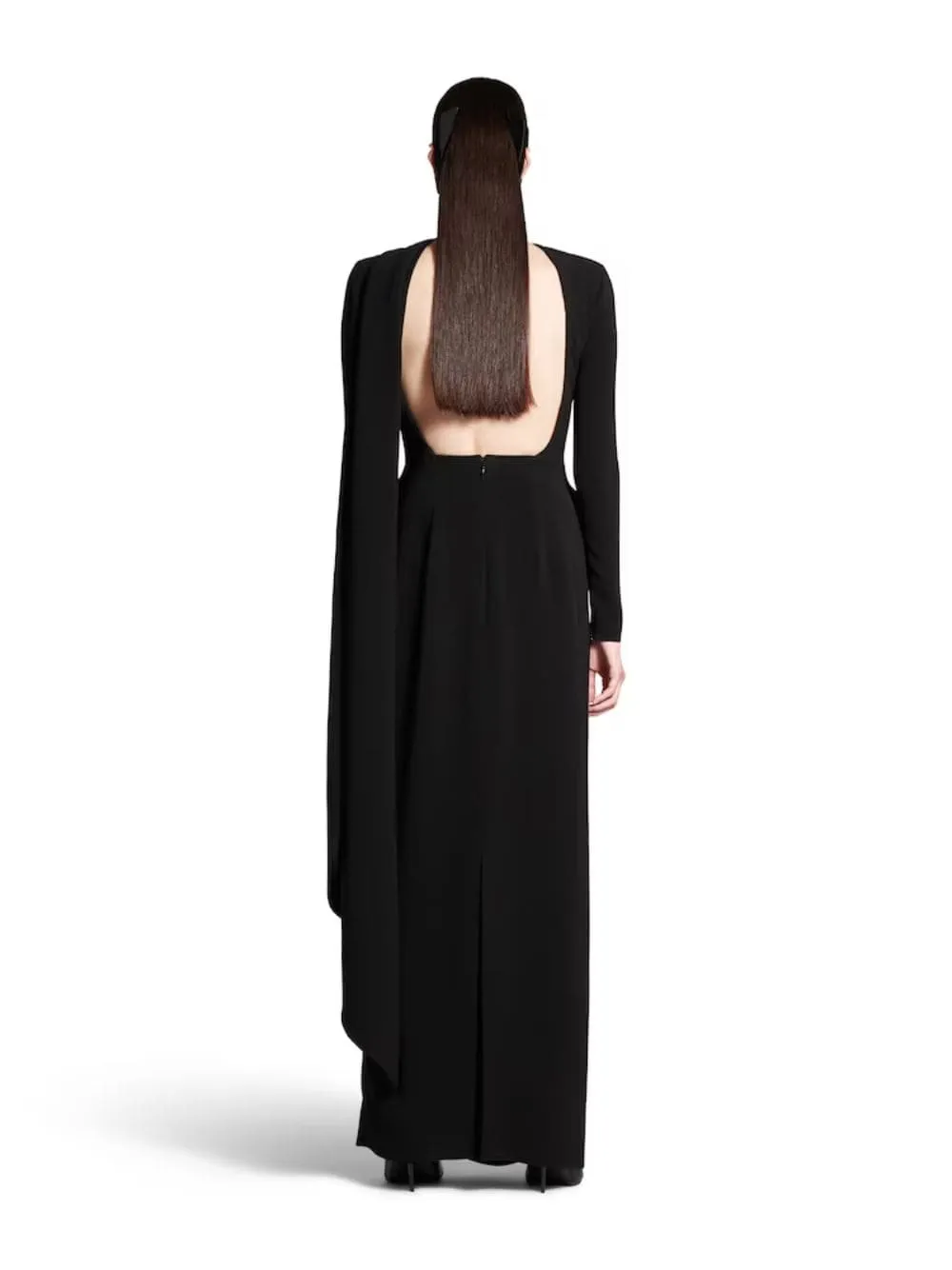 Black Cape Gown in Stretch Crepe