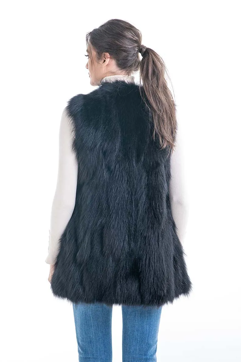 Black Genuine Fox Fur Vest