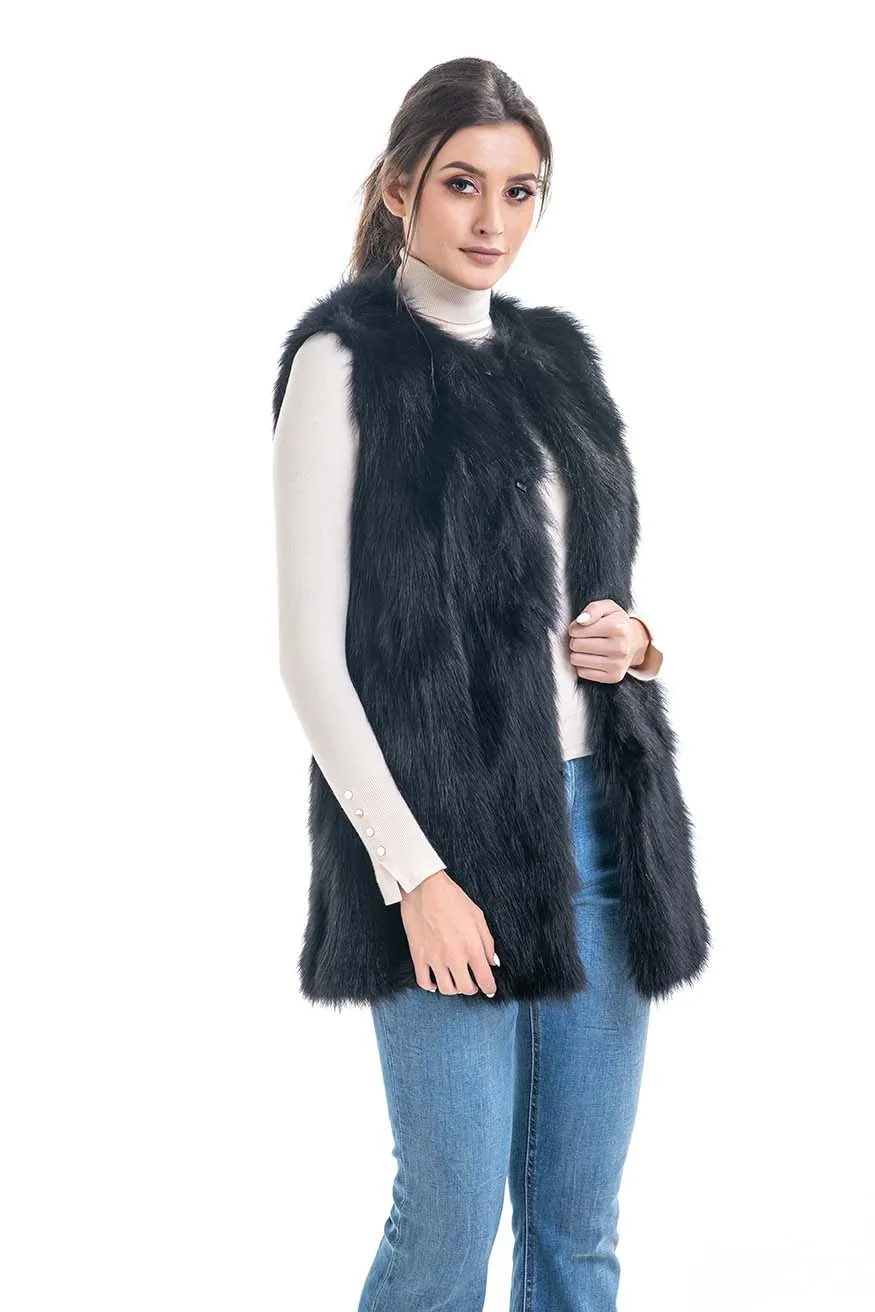 Black Genuine Fox Fur Vest