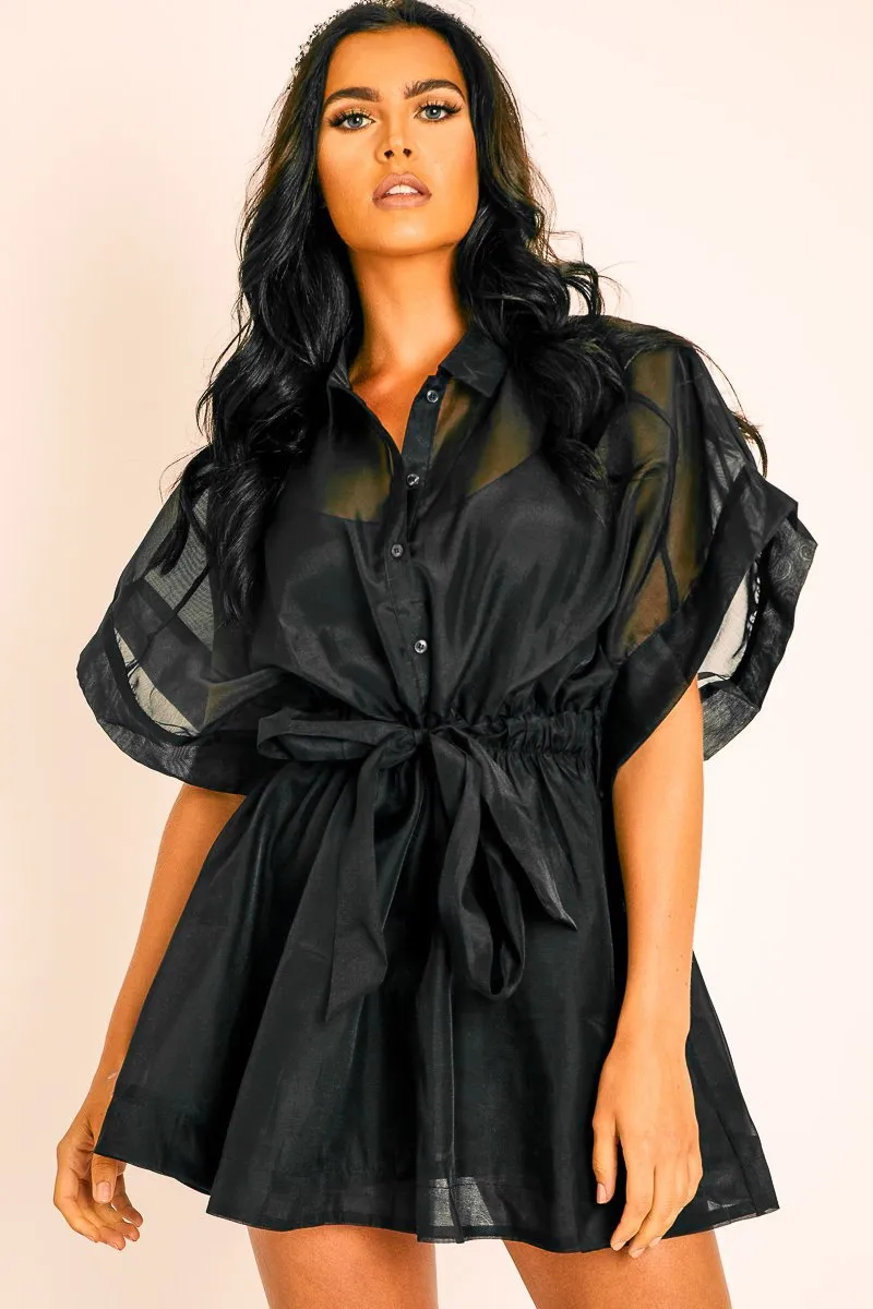 Black Organza Shirt Slip Insert Dress - Nickie