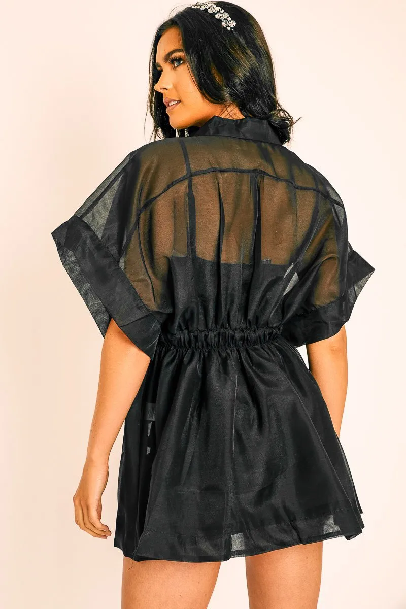 Black Organza Shirt Slip Insert Dress - Nickie