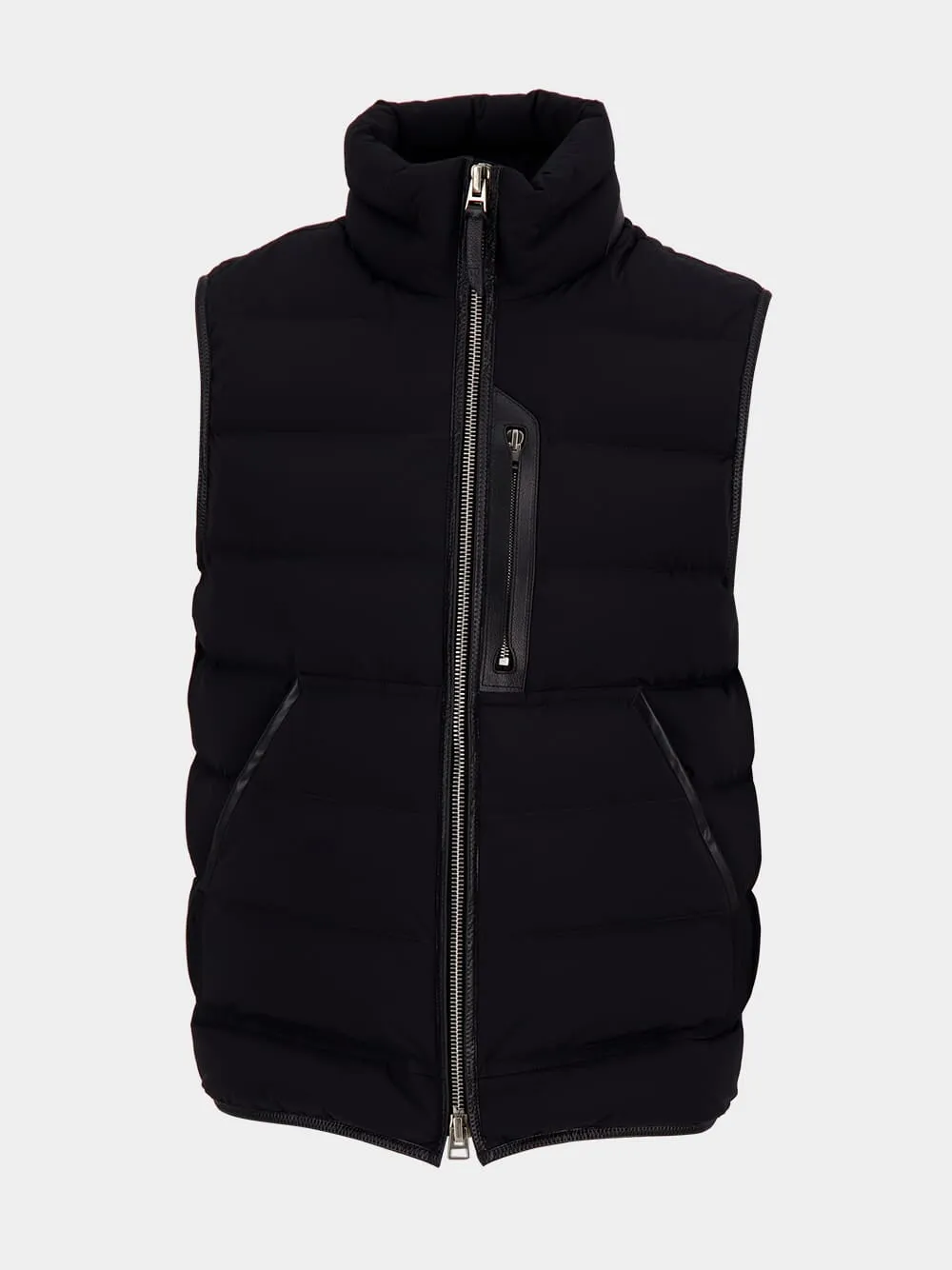 Black Quilted High Neck Vest