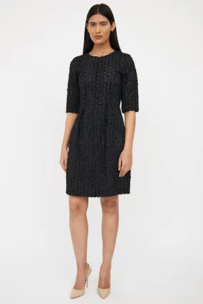 Black Textured Pleat Dress