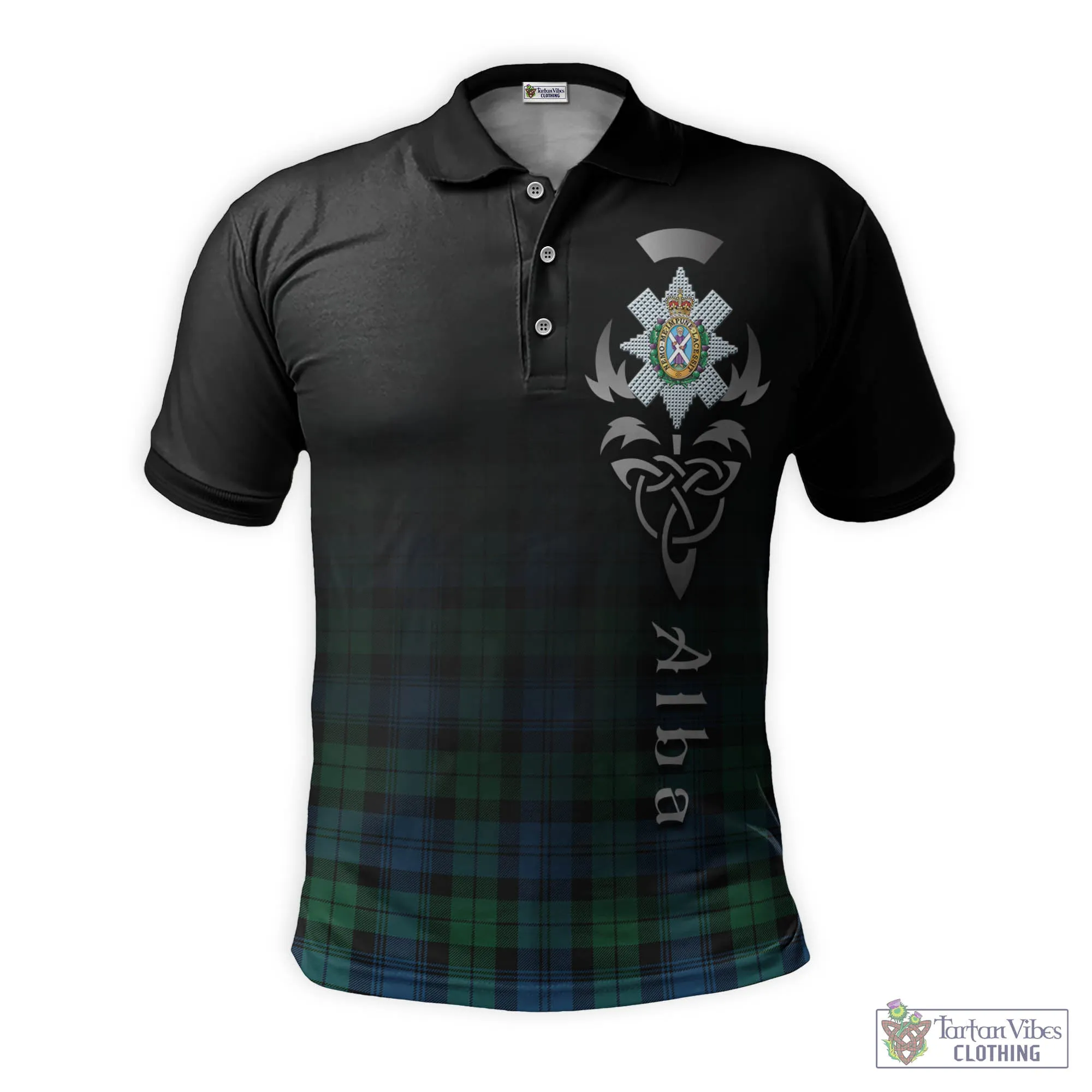 Black Watch Ancient Tartan Polo Shirt Featuring Alba Gu Brath Family Crest Celtic Inspired