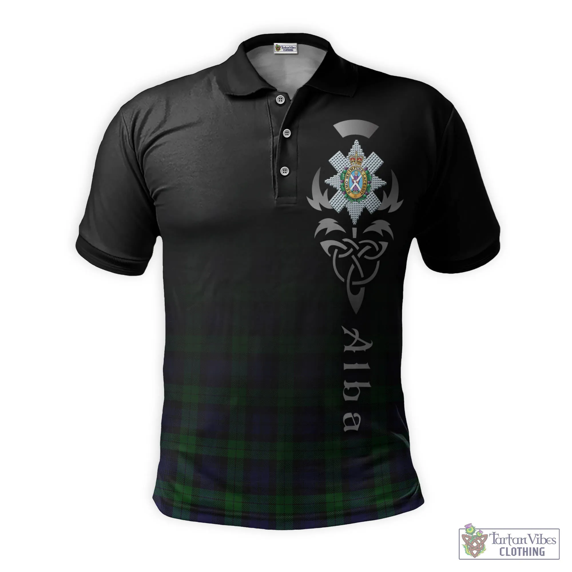 Black Watch Tartan Polo Shirt Featuring Alba Gu Brath Family Crest Celtic Inspired