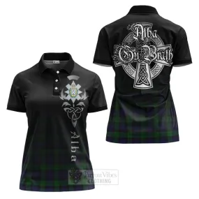 Black Watch Tartan Women's Polo Shirt Featuring Alba Gu Brath Family Crest Celtic Inspired