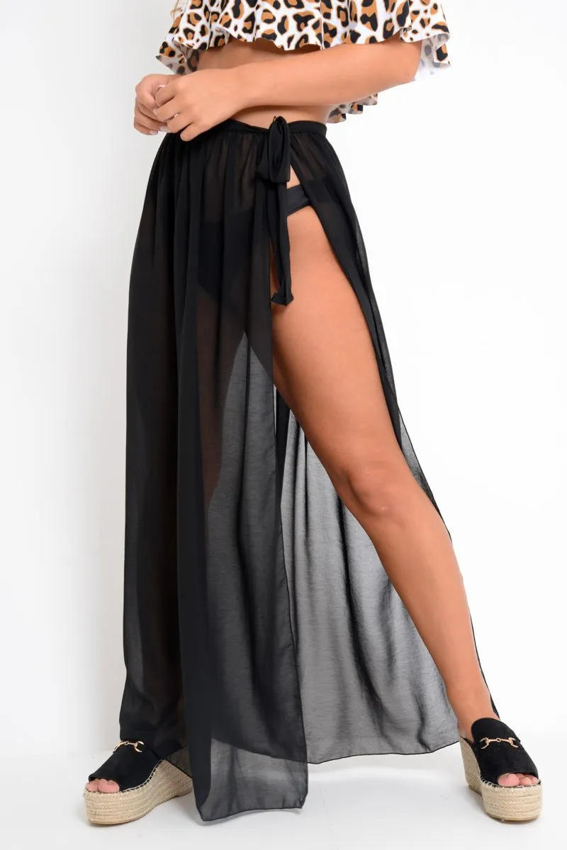 Black Wrap Chiffon Maxi Skirt - Eveah