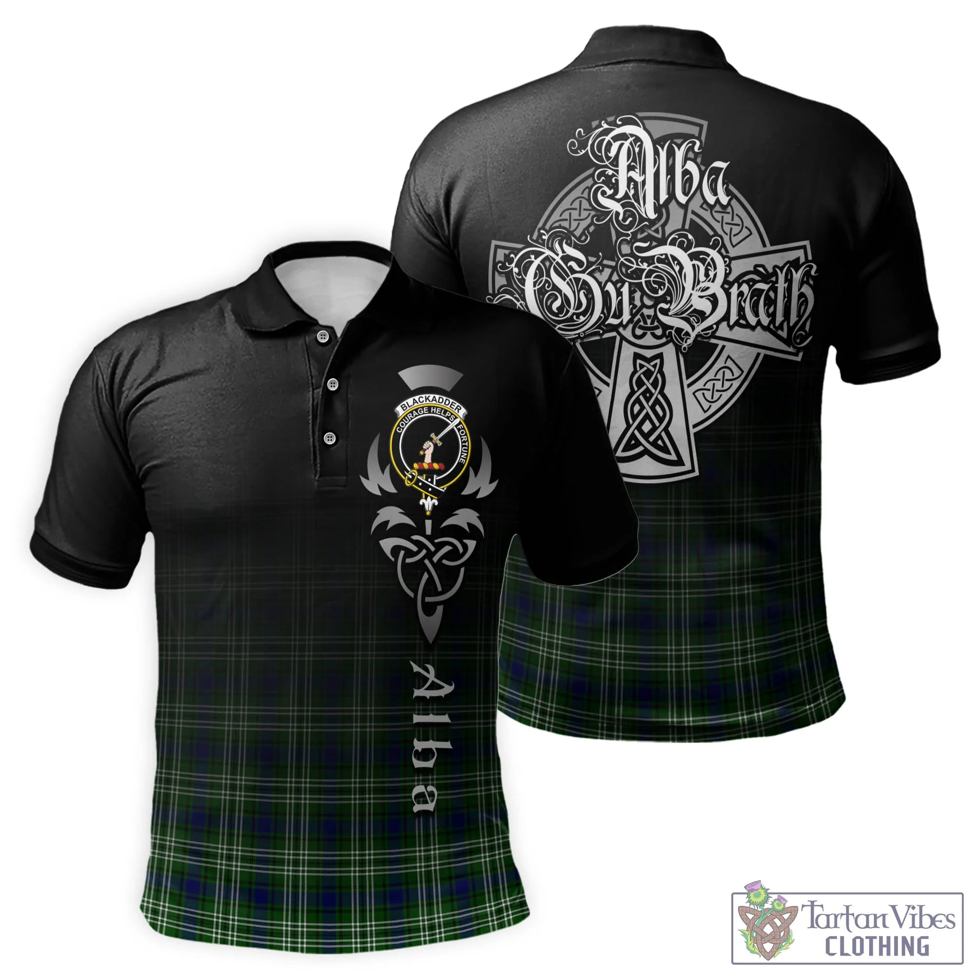 Blackadder Tartan Polo Shirt Featuring Alba Gu Brath Family Crest Celtic Inspired