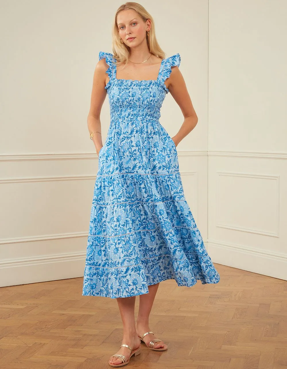 Block Print Jessica Dress in Azure