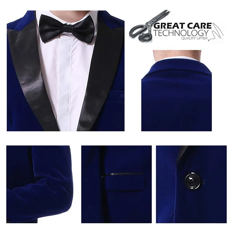 Blue Velvet Fashion Blazer Pleuche Tuxedo Jacket