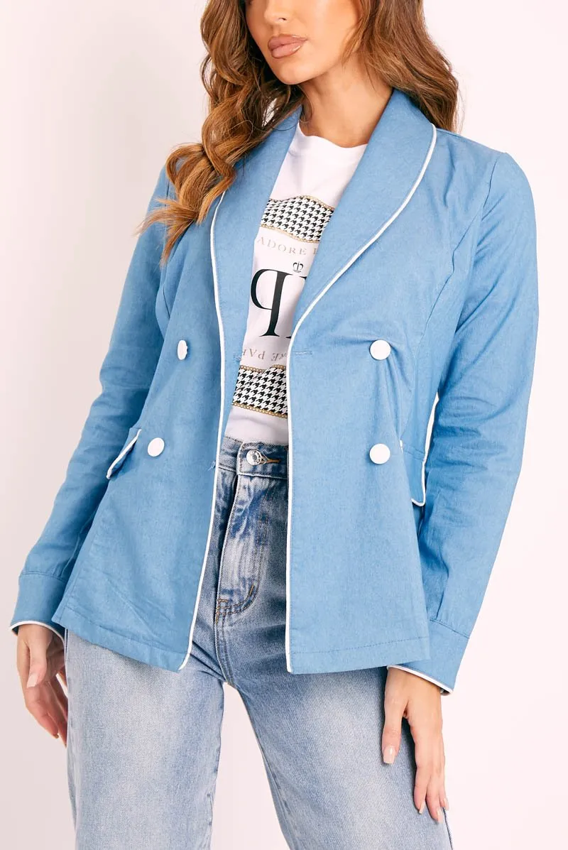 Blue White Trim Blazer - Bridgit