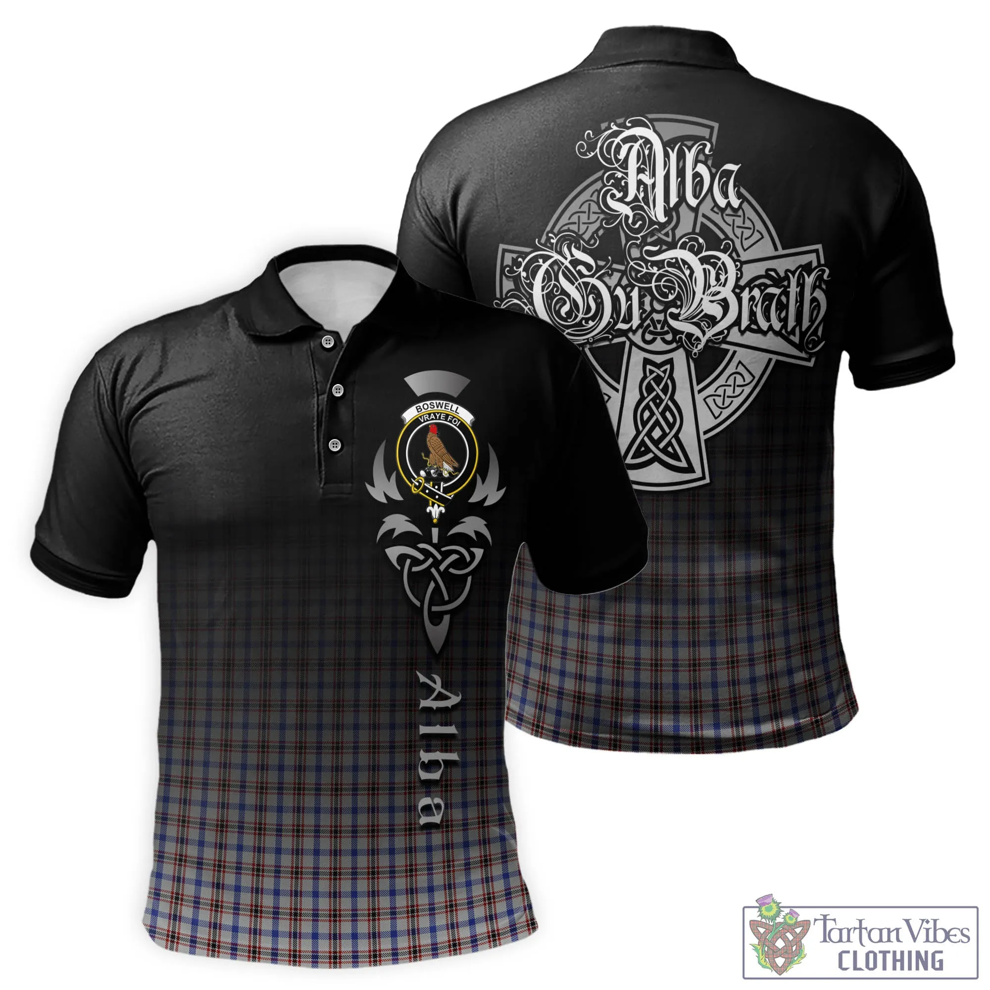 Boswell Tartan Polo Shirt Featuring Alba Gu Brath Family Crest Celtic Inspired