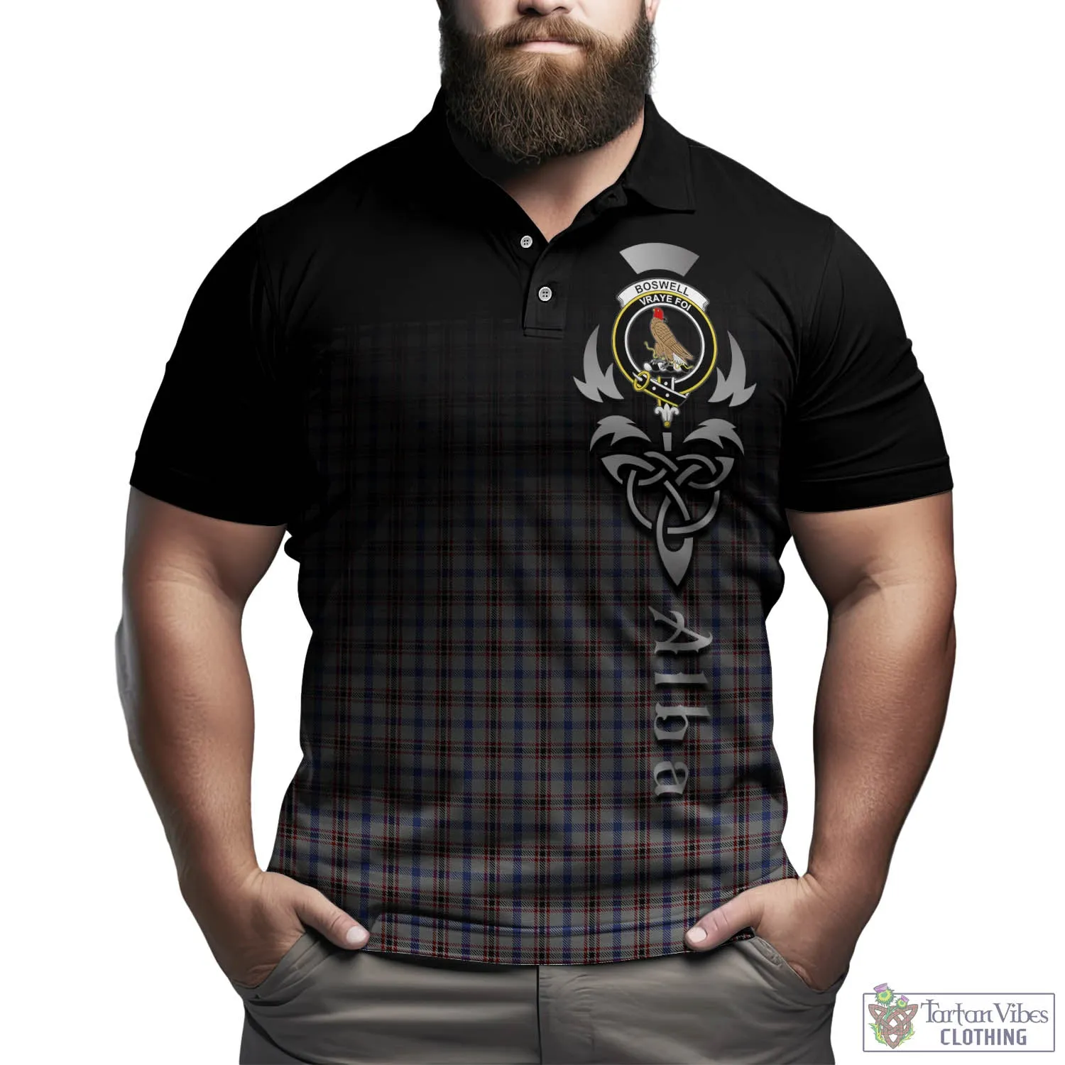 Boswell Tartan Polo Shirt Featuring Alba Gu Brath Family Crest Celtic Inspired