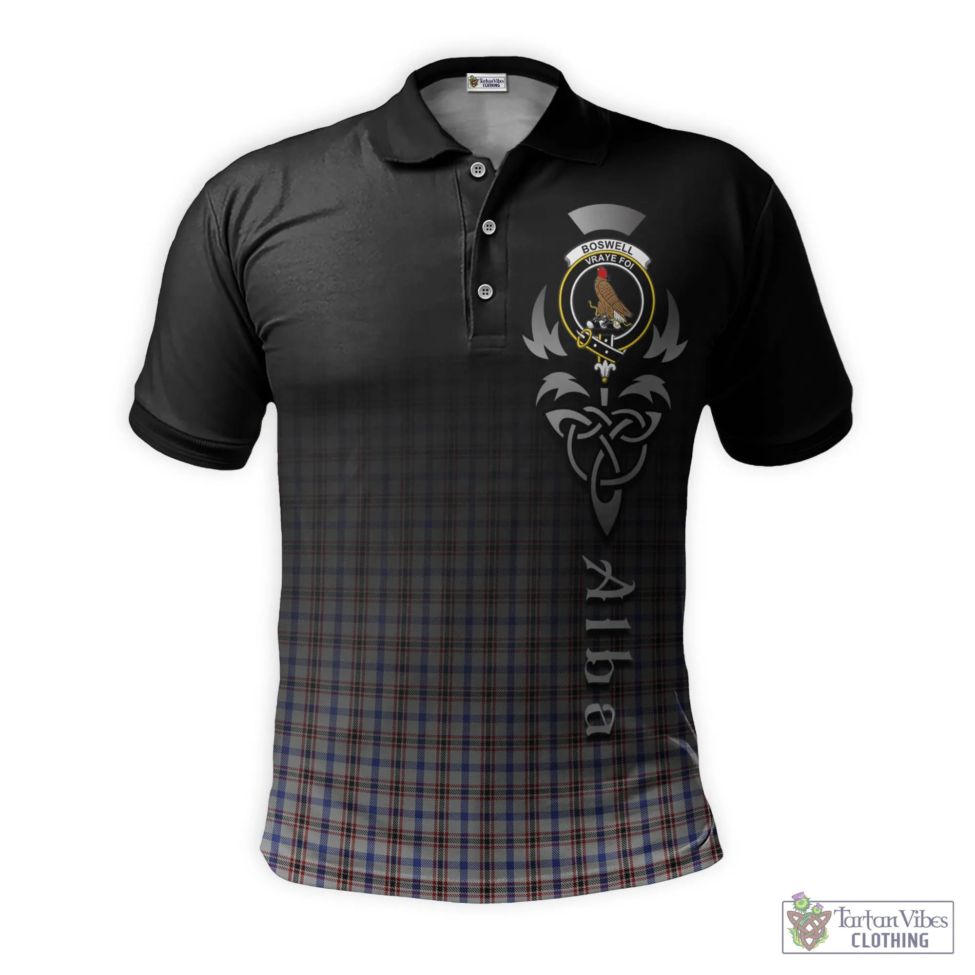 Boswell Tartan Polo Shirt Featuring Alba Gu Brath Family Crest Celtic Inspired