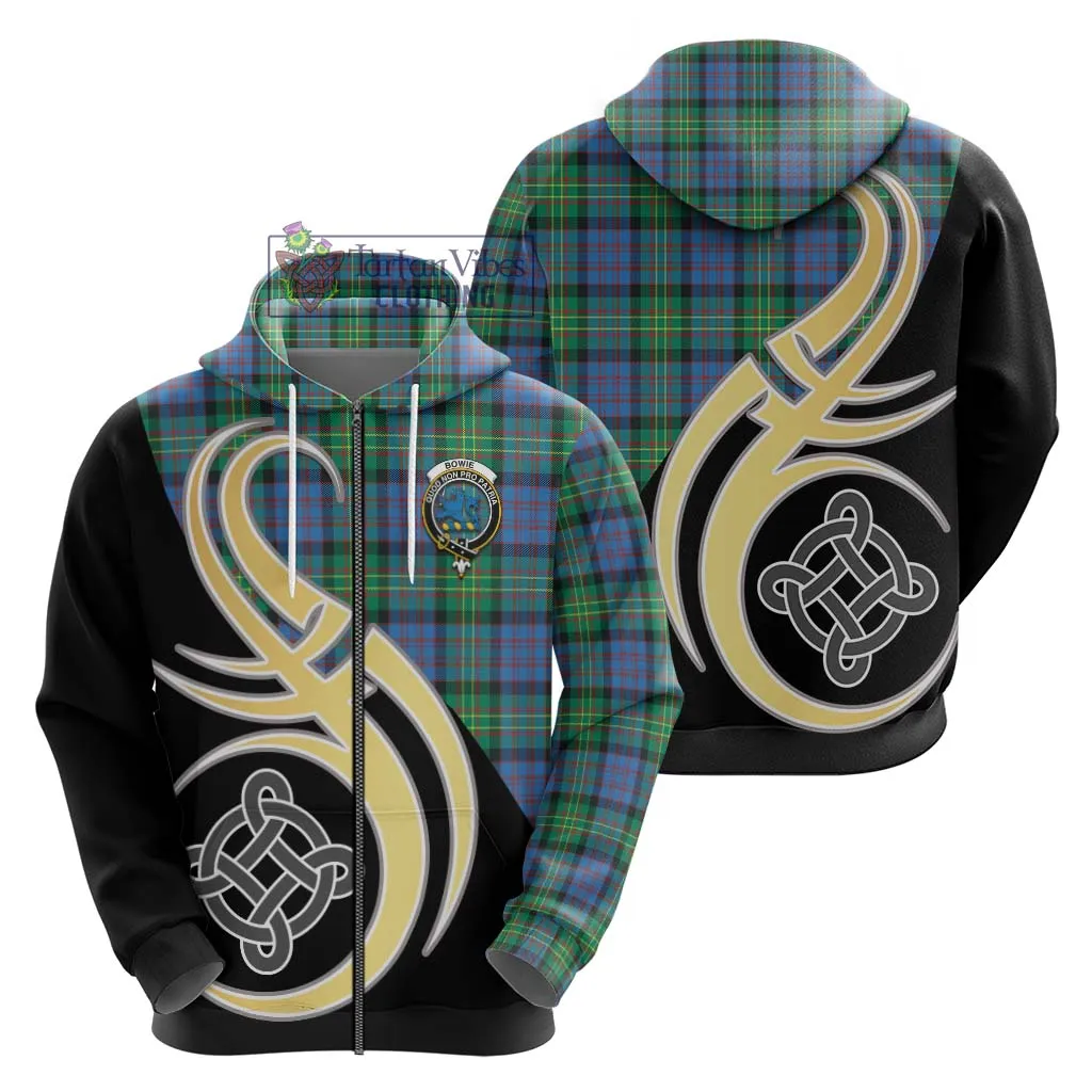 Bowie Ancient Tartan Hoodie with Family Crest and Celtic Symbol Style