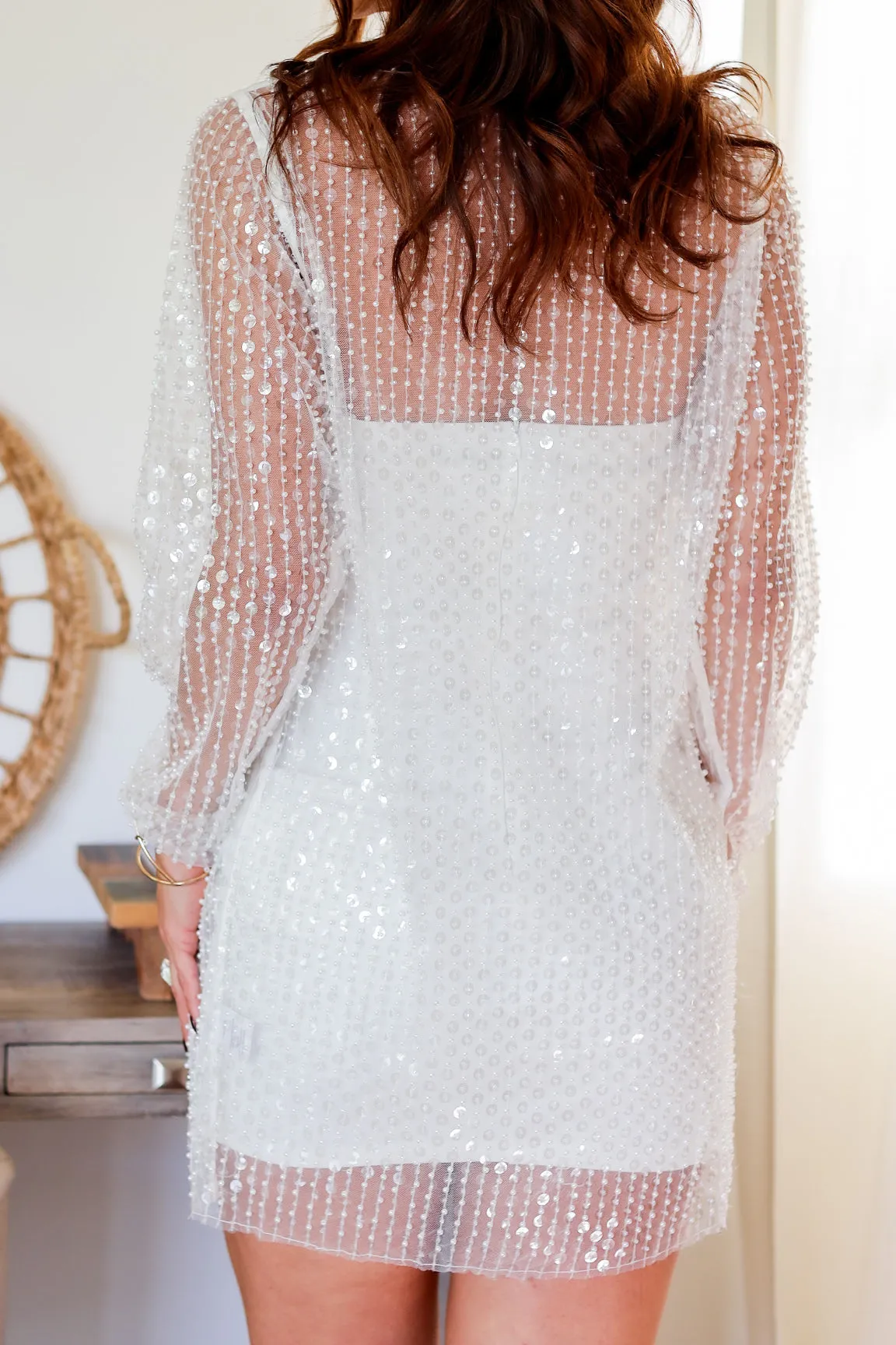 Brianna Sequin Dress- White