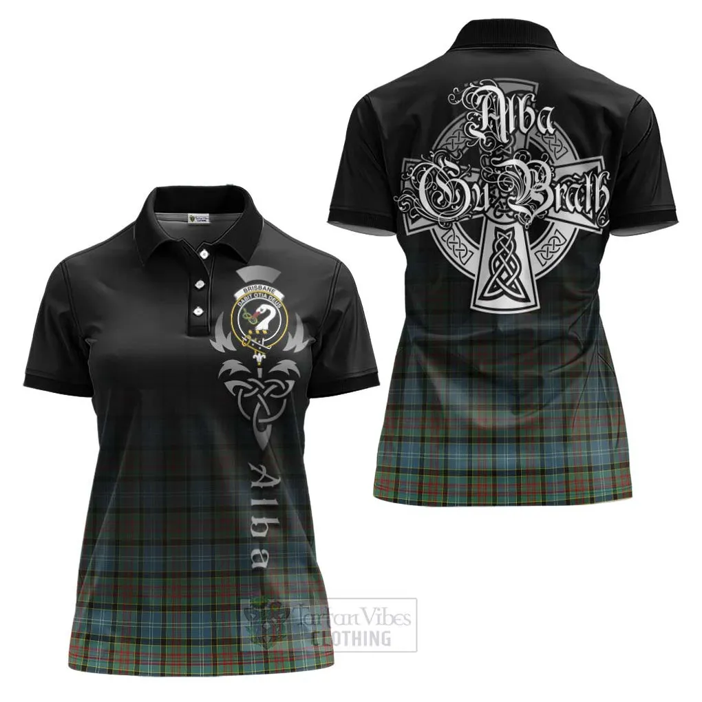 Brisbane Tartan Women's Polo Shirt Featuring Alba Gu Brath Family Crest Celtic Inspired