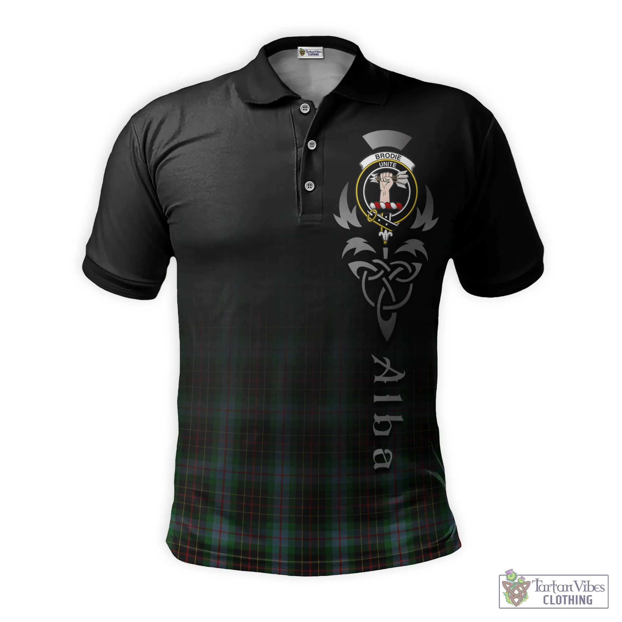 Brodie Hunting Tartan Polo Shirt Featuring Alba Gu Brath Family Crest Celtic Inspired