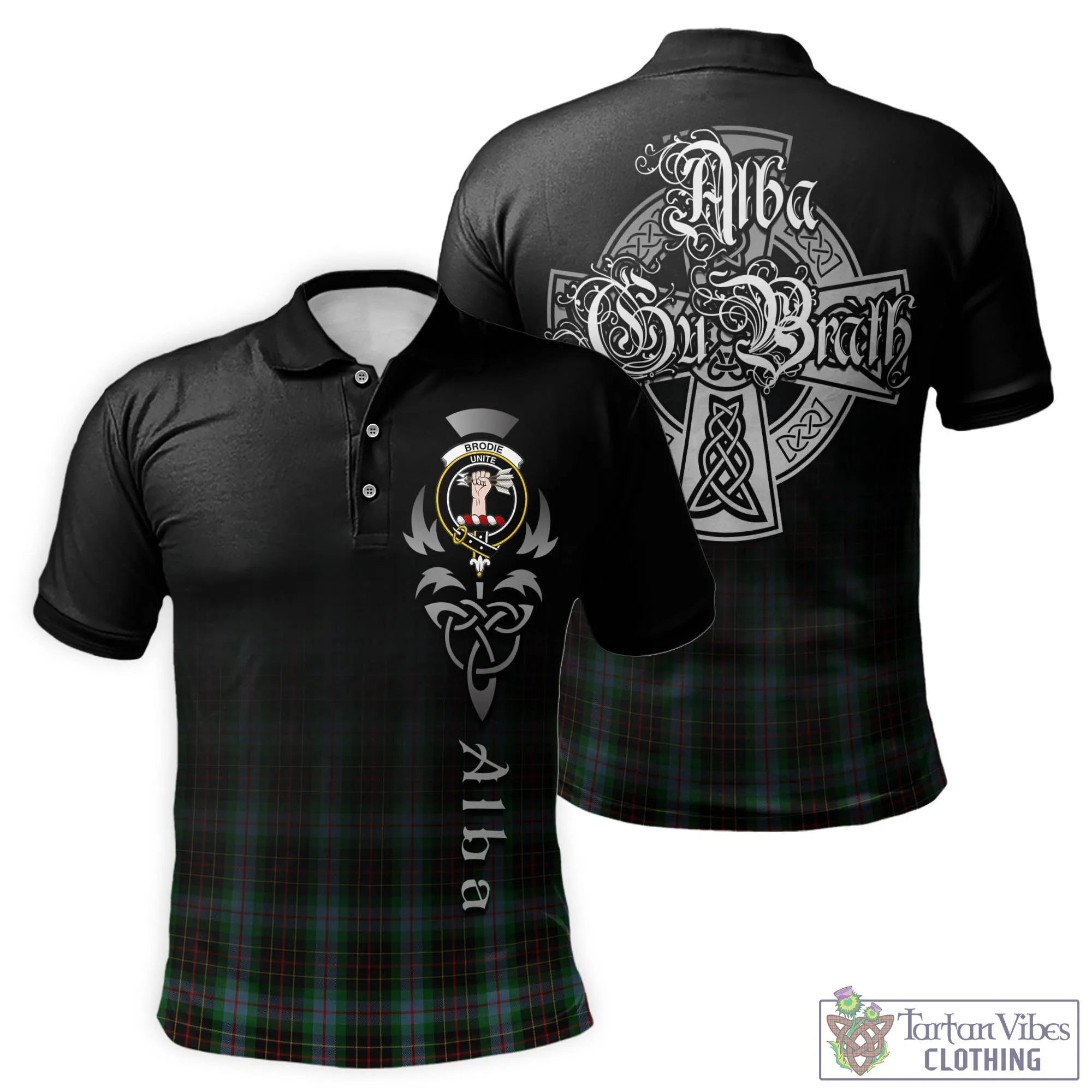 Brodie Hunting Tartan Polo Shirt Featuring Alba Gu Brath Family Crest Celtic Inspired