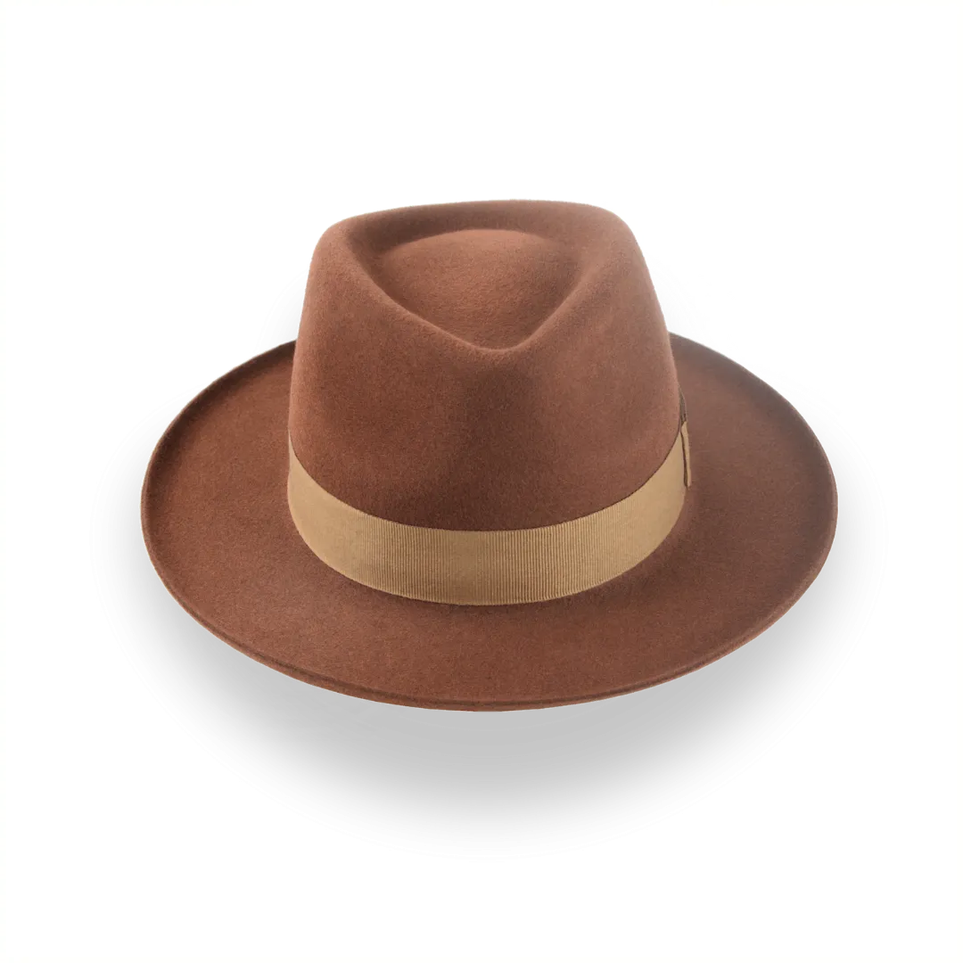 Brown Dress Fedora with Rolled Brim in Smooth Fur Felt | The Mirage