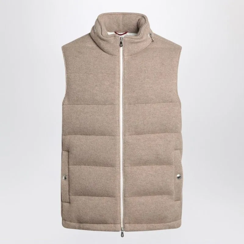 BRUNELLO CUCINELLI Men's Cashmere Padded Gilet with Removable Hood