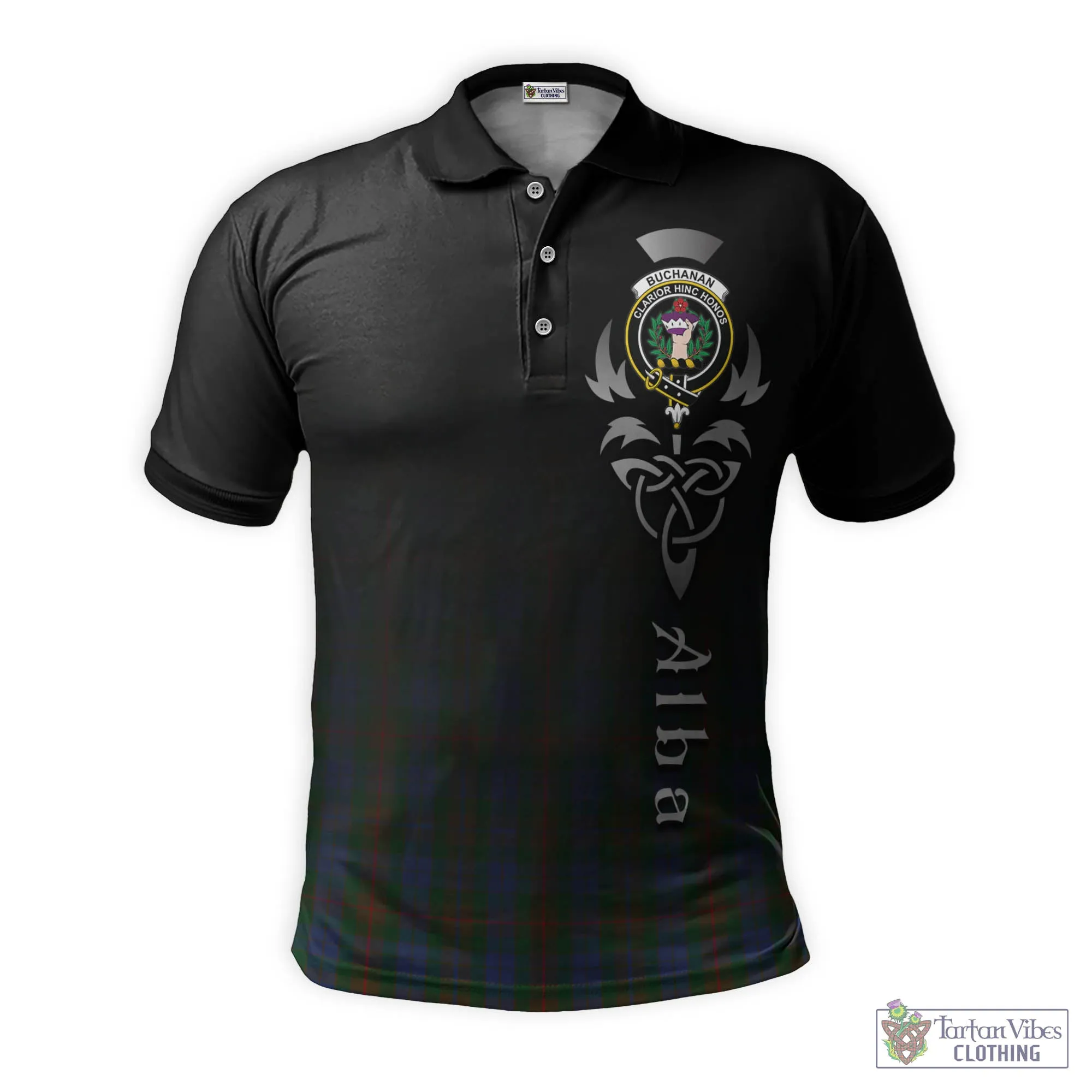 Buchanan Hunting Tartan Polo Shirt Featuring Alba Gu Brath Family Crest Celtic Inspired