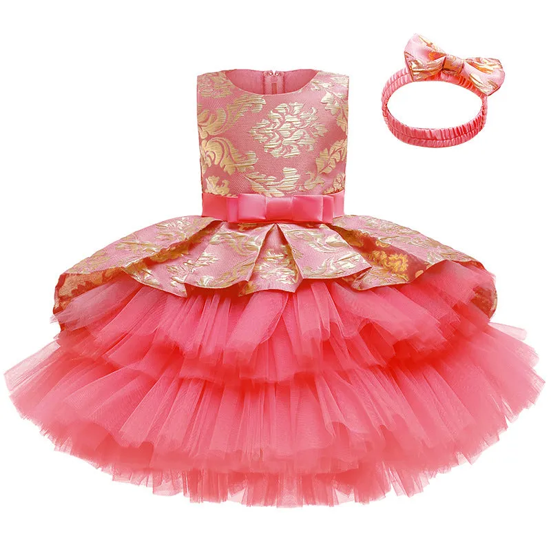 Cake Pettiskirt Ins Sleeveless Jacquard Princess Dress Trailing Dress for Girls